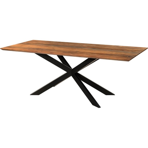 MASSIVMOEBEL24 | Table à manger en bois dacacia 180x90x76 naturel laqué / Epoxy noir, support Spider 2 anthracite mat EPOXY