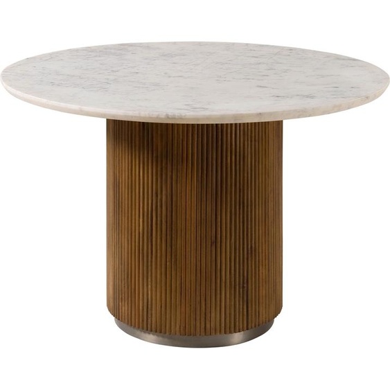 MASSIVMOEBEL24 | Table à manger en bois de Manguier 120x120x76 marron laqué / marbre blanc BARCELONA #228
