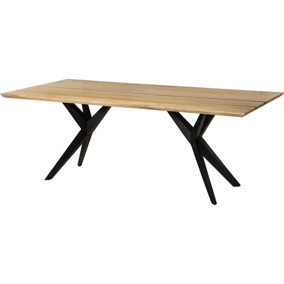 MASSIVMOEBEL24 | Table à manger en bois de manguier 160x90x76 naturel laqué /Epoxy noir, pieds en étoile anthracite mat EPOXY