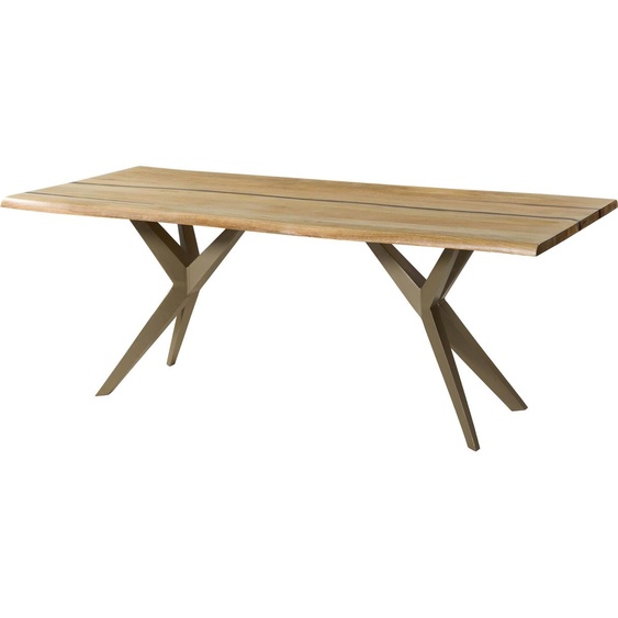 MASSIVMOEBEL24 | Table à manger en bois de manguier 160x90x76 naturel laqué / Epoxy noir, pieds en étoile argent mat EPOXY