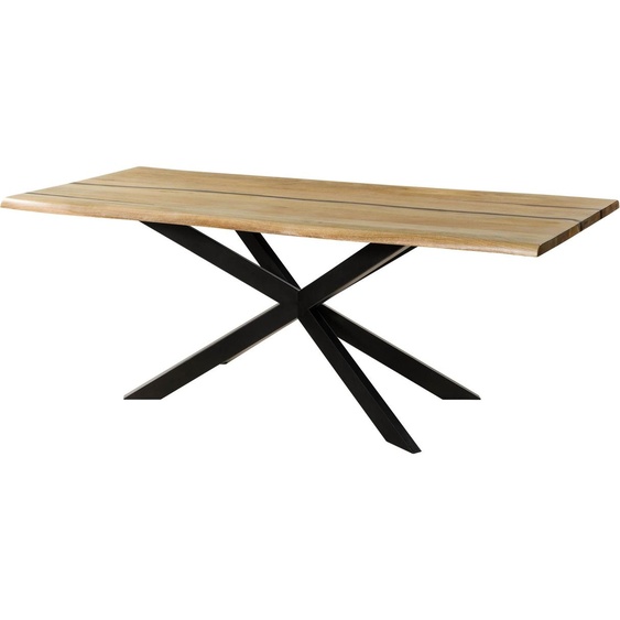 MASSIVMOEBEL24 | Table à manger en bois de manguier 180x90x76 naturel laqué  / Epoxy noir, support Spider 2 anthracite mat EPOXY