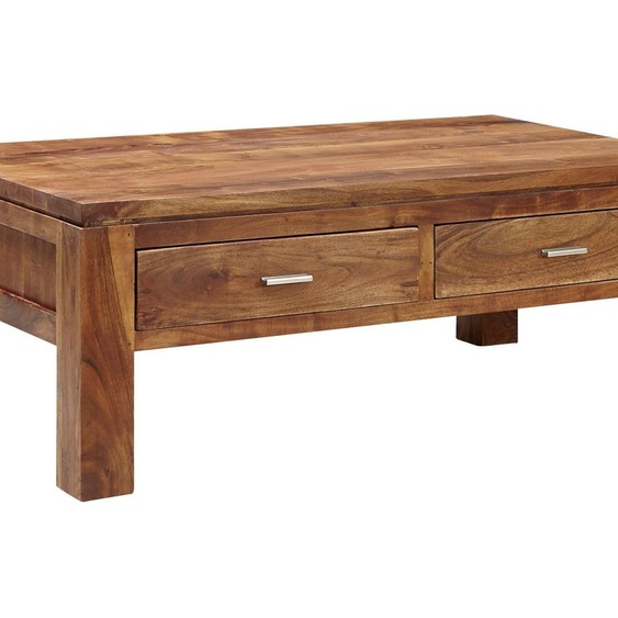 MASSIVMOEBEL24 | Table basse 110x60 Acacia laqué Golden honey SHAMAN #70