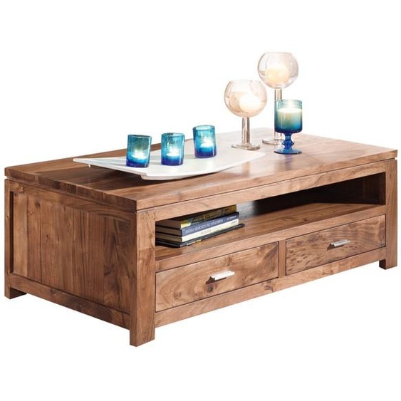 MASSIVMOEBEL24 | Table basse 110x60 Acacia laqué Golden honey SHAMAN #74