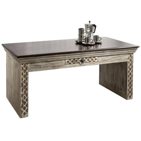 MASSIVMOEBEL24 | Table basse 115x60 Manguier ciré Blanc antique CASTLE-ANTIK #233