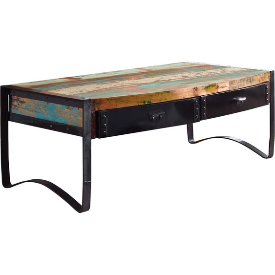 MASSIVMOEBEL24 | Table basse 120x60 Bois de récupération laqué Multicolore INDUSTRIAL #48