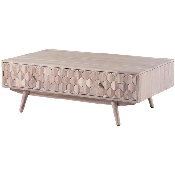 MASSIVMOEBEL24 | Table basse 120x70 Acacia laqué Blanc MOSAYK #203