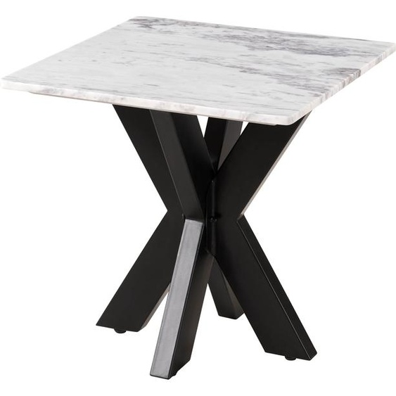 MASSIVMOEBEL24 | Table basse 55x55 marbre blanc / pied central en fer noir BARCELONA #315