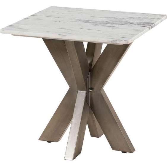 MASSIVMOEBEL24 | Table basse 55x55 marbre blanc / pied central fer au look antique laiton BARCELONA #305