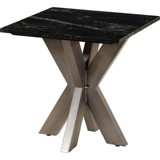 MASSIVMOEBEL24 | Table basse 55x55 marbre noir / pied central fer au look antique laiton BARCELONA #405