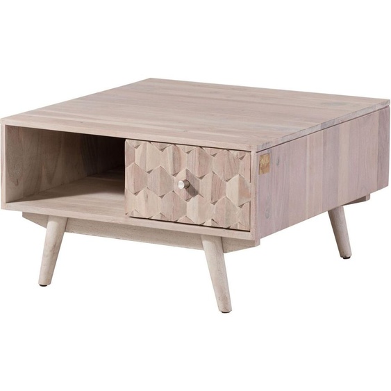 MASSIVMOEBEL24 | Table basse 70x70 Acacia laqué blanc MOSAYK #217