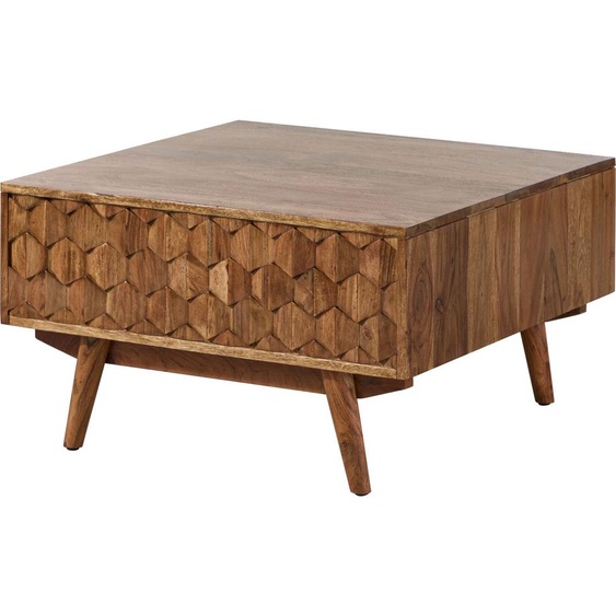 MASSIVMOEBEL24 | Table basse 70x70 Acacia laqué Bois naturel MOSAYK #117