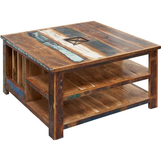 MASSIVMOEBEL24 | Table basse 90x90 Bois de récupération laqué Multicolore NATURE OF SPIRIT #105