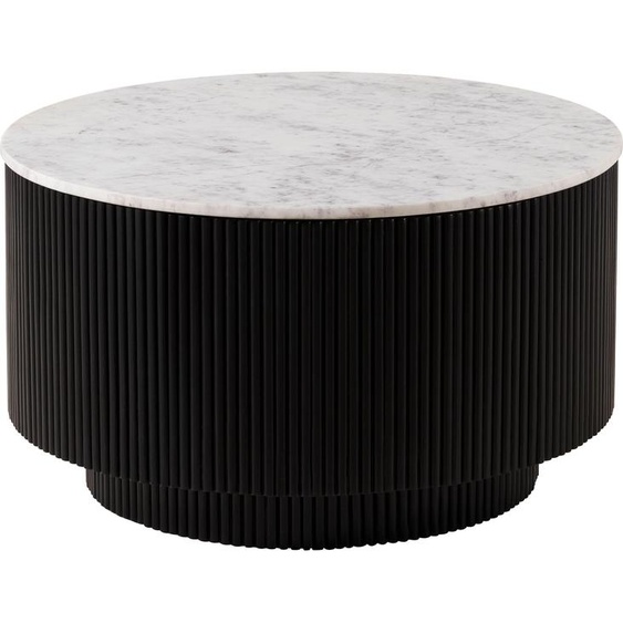 MASSIVMOEBEL24 | Table de salle de séjour en bois de Manguier 80x80x45 noir laqué / marbre blanc BARCELONA #120