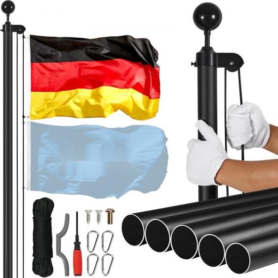 Mât de drapeau amovible 7,55 m - Hampe pour drapeau allemand - Noir - Idéal pour jardin et terrasse