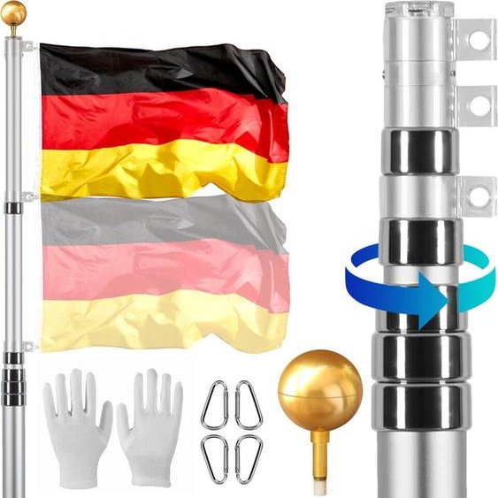 Mât de drapeau télescopique 9m - Hampe de drapeau en aluminium pour le drapeau allemand - Mât de drapeau robuste en argent - Idéal pour le jardin et les événements
