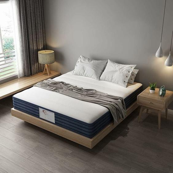 Matelas 140x190x22cm TEENO - Mousse et Ressorts - Mousse polyuréthane - 2CM mémoire de Forme - Blanc