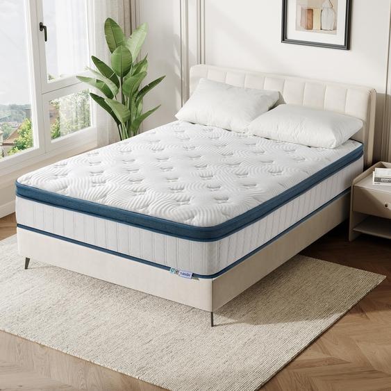 Matelas 160 x 200 cm, 7 zones, hauteur 30 cm, fermeté H3, matelas à ressorts ensachés Oeko-Tex, matelas à ressorts avec mousse à mémoire de forme à gel