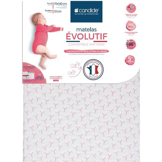 Matelas 70x140 Cm Pour Lit Bébé Évolutif Selon Lâge - Déhoussable À 360° Blanc