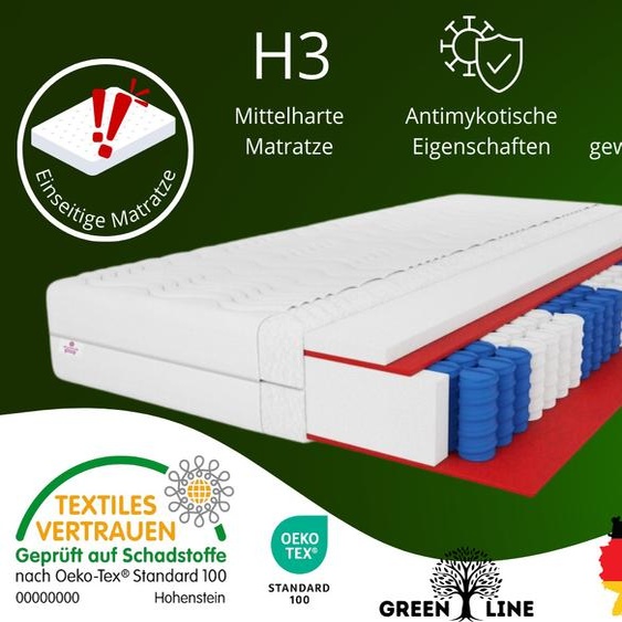 matelas à ressorts ensachés 7 ZONES Lambada 200X200 cm, matelas à ressorts degré de fermeté H3, hauteur env. 15 cm, couleur : aloe vera, housse incluse