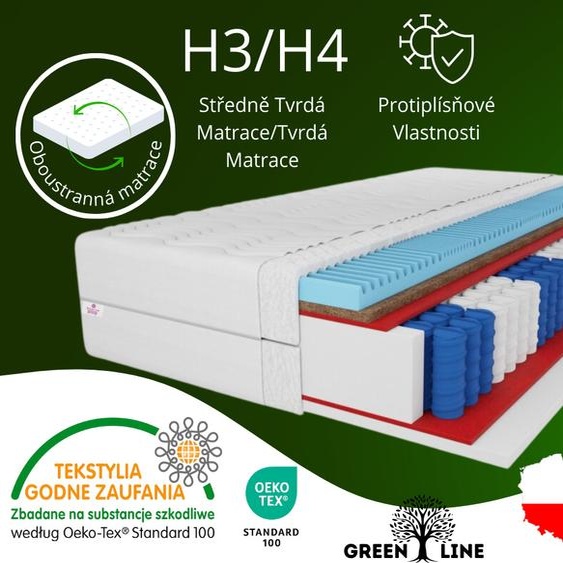 matelas à ressorts ensachés en coco 7 ZONES Premium 180x200x27 cm, degré de fermeté du matelas H3/H4, couleur : blanc, housse incluse