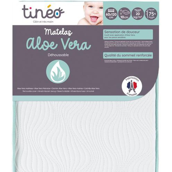 Matelas Bébé 60x120cm Aloe Vera Blanc