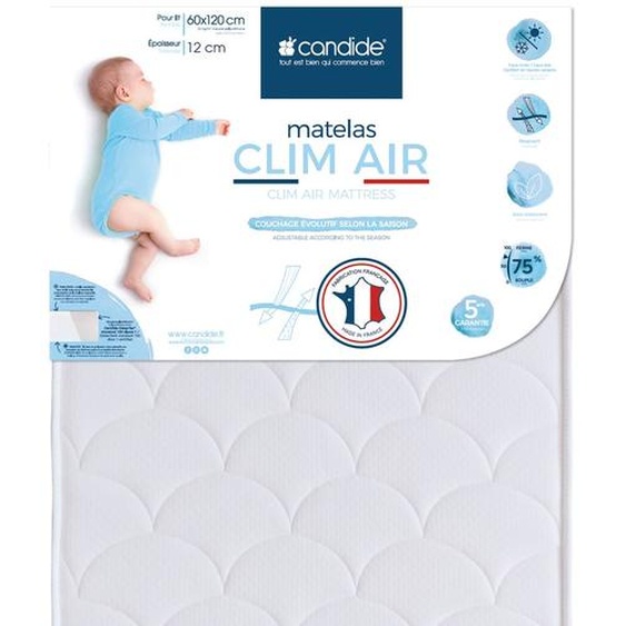 Matelas Bébé 60x120cm Clim Air Blanc