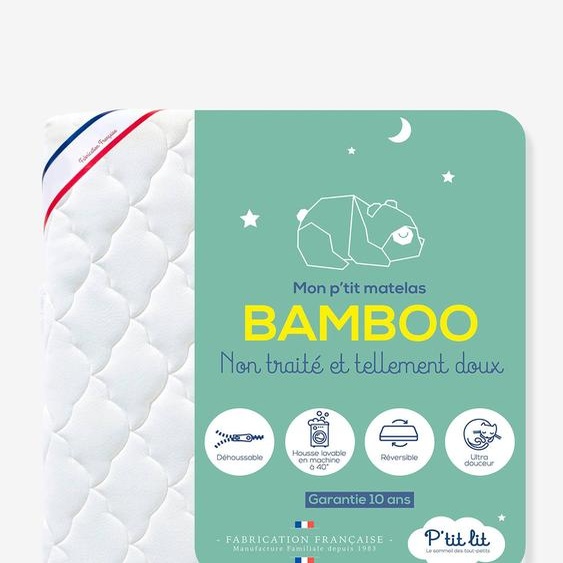 Matelas bébé Bamboo non traité déhoussable blanc