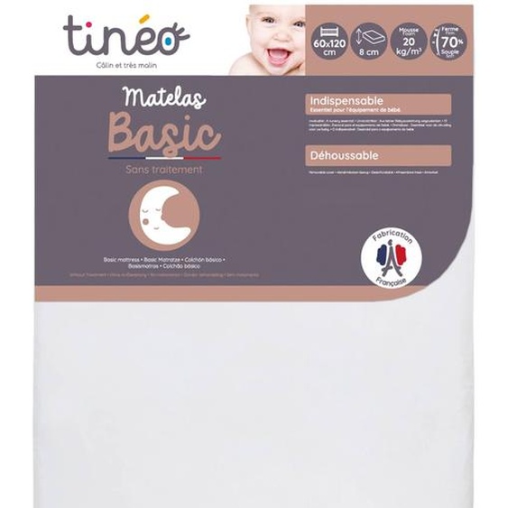 Matelas Bébé Basic Sans Traitement Déhoussable - Indispensable Blanc