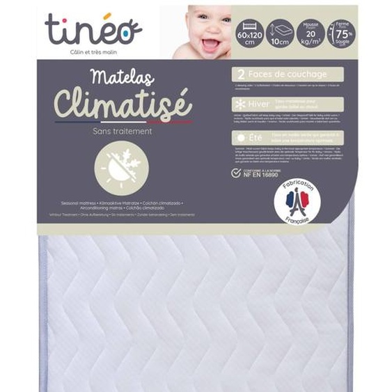 Matelas Bébé Climatisé Sans Traitement - 2 Faces Ete/hiver Blanc