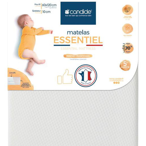 Matelas Bébé Essentiel - Confort Traditionnel Blanc