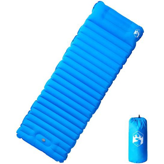Matelas de camping autogonflant avec oreiller 1 personne bleu