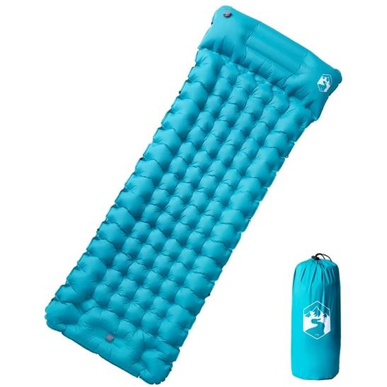 Matelas de camping autogonflant avec oreiller 1 personne bleu