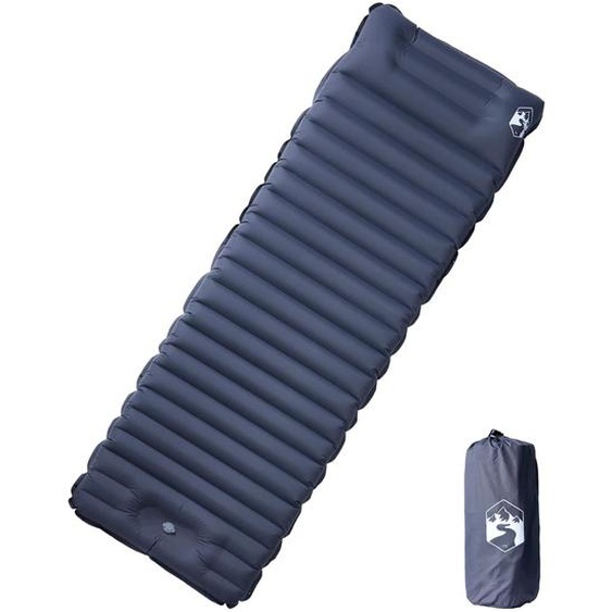 Matelas de camping autogonflant avec oreiller 1 personne gris
