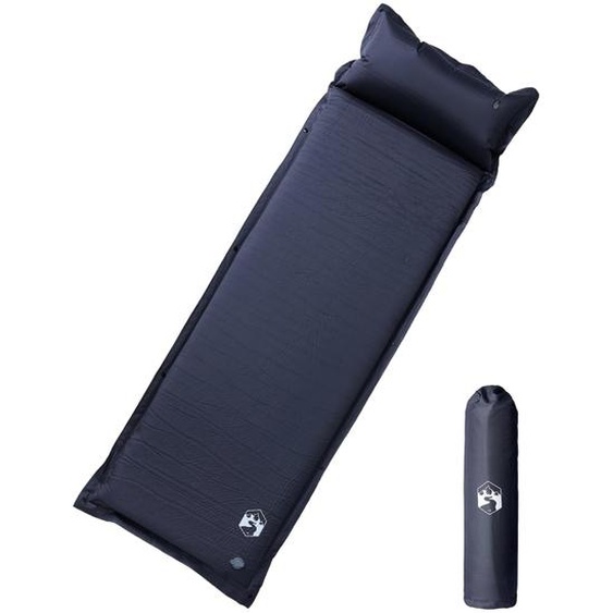 Matelas de camping autogonflant avec oreiller 1 personne gris