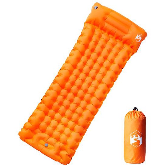 Matelas de camping autogonflant avec oreiller 1 personne orange