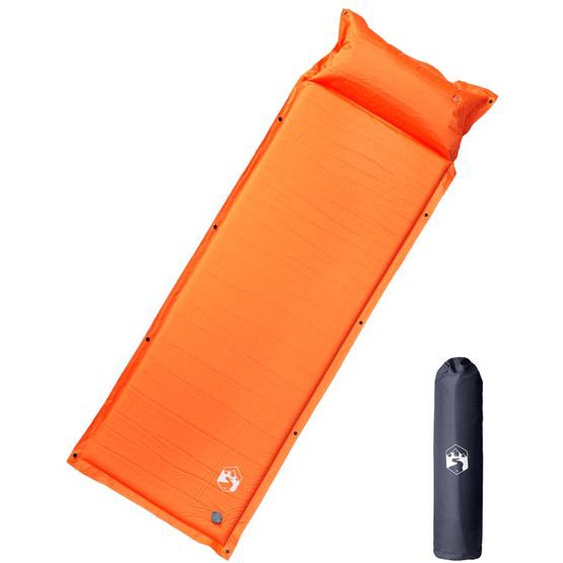Matelas de camping autogonflant avec oreiller 1 personne orange