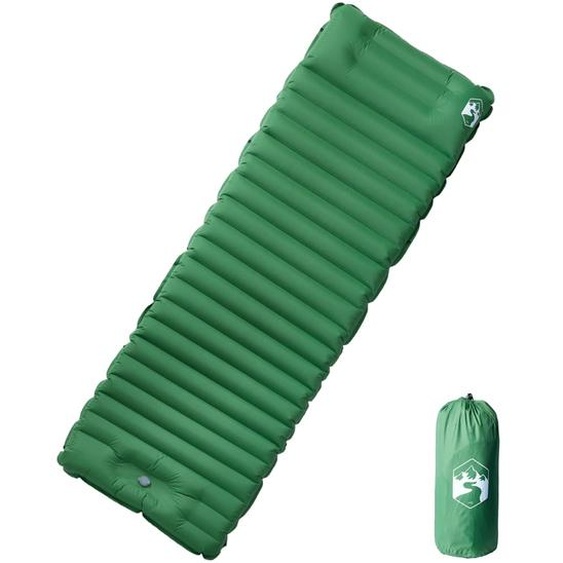 Matelas de camping autogonflant avec oreiller 1 personne vert