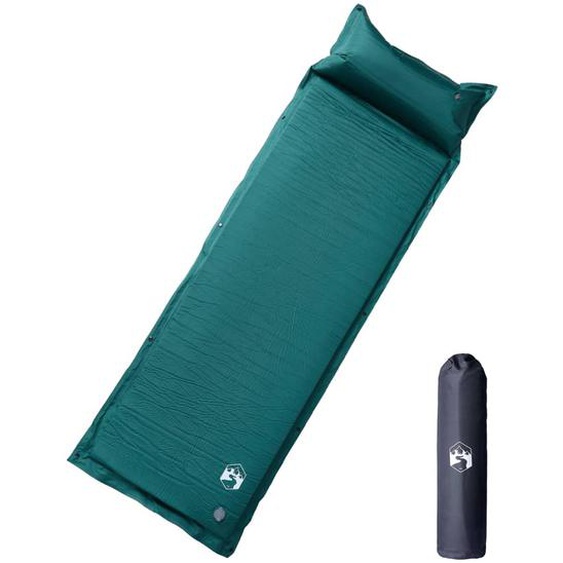 Matelas de camping autogonflant avec oreiller 1 personne vert