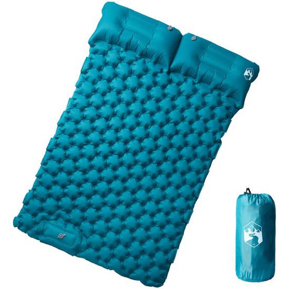 Matelas de camping autogonflant avec oreillers 2 personnes bleu