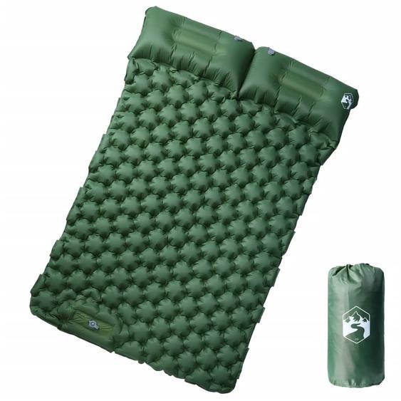 Matelas de camping autogonflant avec oreillers 2 personnes vert