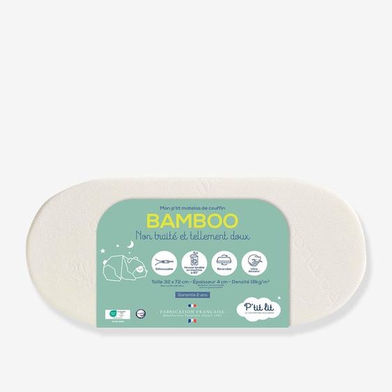 Matelas de couffin Bamboo non traité déhoussable blanc