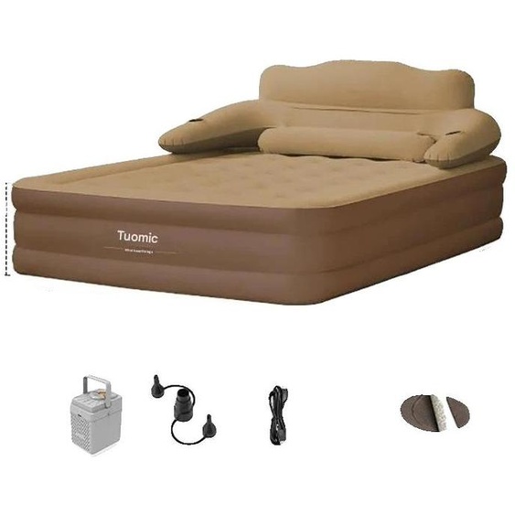 Matelas gonflable, appui-tête intégré, pompe électrique incluse, marron