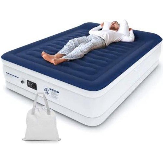 Matelas gonflable deux places avec compresseur intégré - Matelas gonflable à gonflage automatique - Matelas de couchage à gonflage automatique - Matelas gonflable pour deux personnes - 56 cm - Bleu