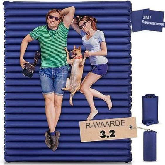 Matelas gonflable deux places avec pompe intégrée - Matelas gonflable à gonflage automatique - Matelas de couchage à gonflage automatique - Matelas gonflable pour 2 personnes - Pompe à pied - Longueur 120 x largeur 200 cm