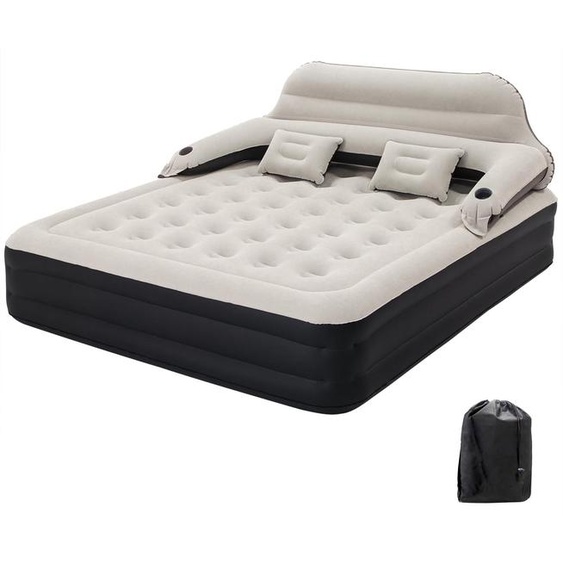 Matelas gonflable king size avec têtière et coussin, dimensions : 203 x 183 x 38 cm