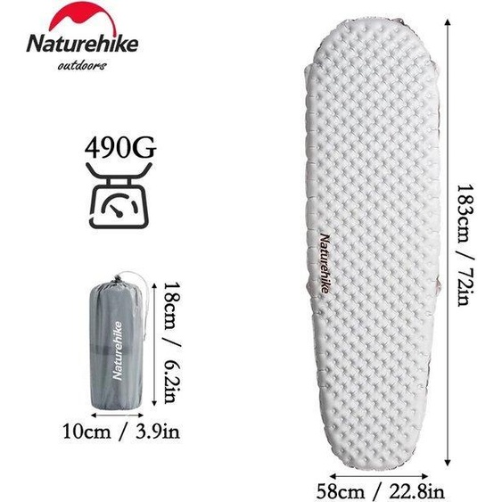 Matelas gonflable léger pour une personne - forme momie - 490 g - pompe incluse - pour le camping, la randonnée et le trekking - matelas - 183 x 58 x 7 cm