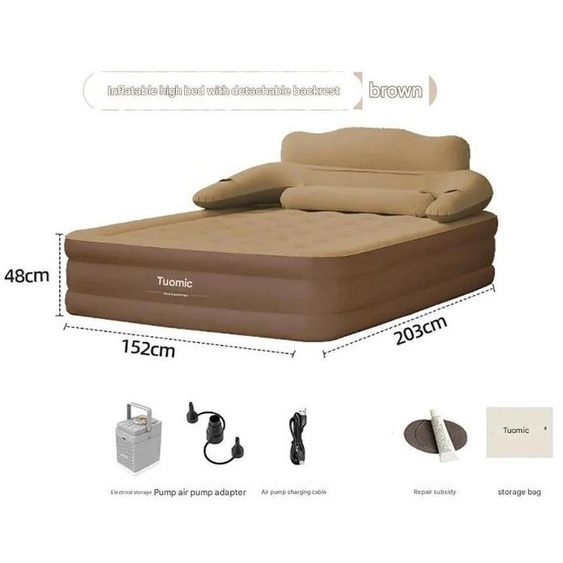 Matelas gonflable - Lit gonflable - Pompe intégrée - Gonflage automatique - 152 × 203 × 48 cm - Matériau EVA - Camping/maison - Marron café