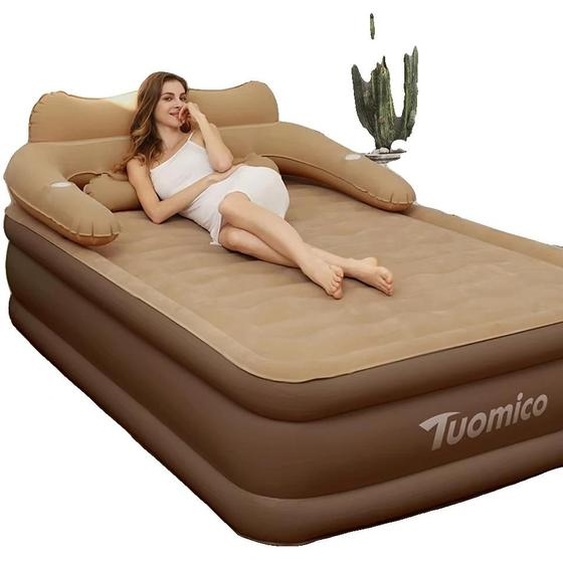Matelas gonflable, pompe intégrée, conception confortable, marron, 203 x 152 x 48 cm