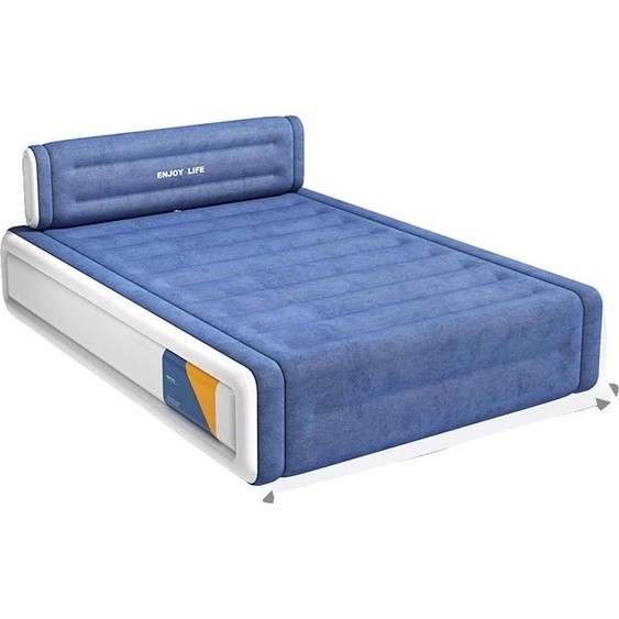 Matelas gonflable, pompe intégrée, design portable, bleu, 203x152x46cm