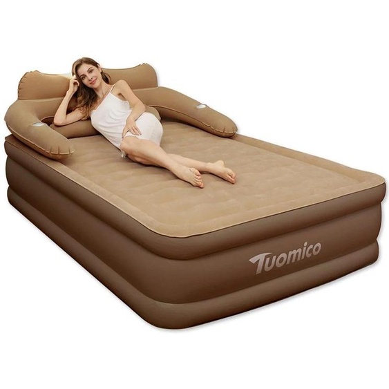 Matelas gonflable pour 2 personnes - Idéal pour le camping et comme lit dappoint - Extra-haut (48 cm) - Surface douce et agréable au toucher - Adapté pour une utilisation intérieure et extérieure - Couleur : marron